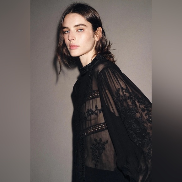 VELVET LADDER TRIM BLOUSE ZW COLLECTION
Zara Black Sheer Lace Embroidered Blouse - Picture 13 of 14